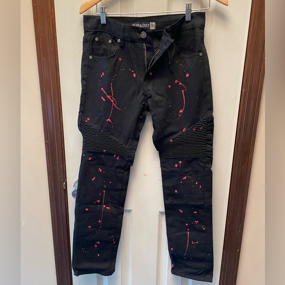 NWT Little Boys Paint Splatter Moto Jeans - Black Denim Sz 18